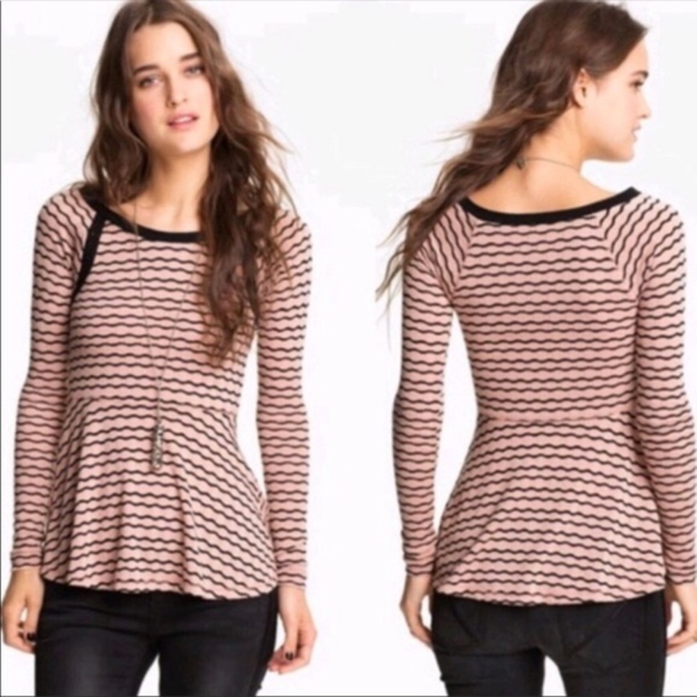 Free People Peplum Blush Striped Sweater Sz M